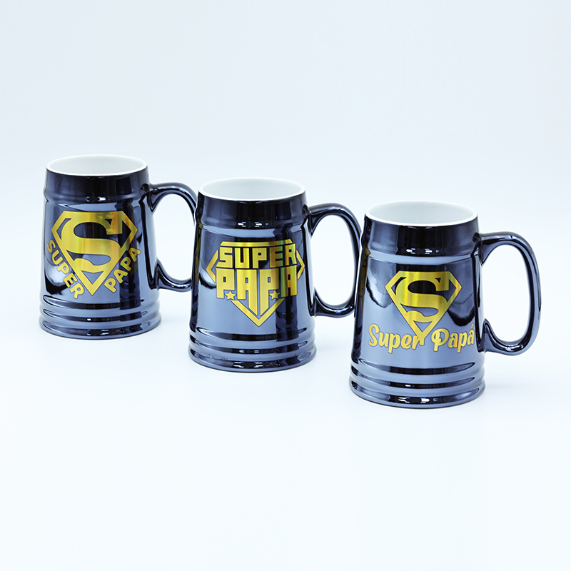 Lightning Electroplating With Laser Golden Foil Decal Firing Fathers Day Mugs Dia 8.1*10.2cm 13.5cmH 650ml
