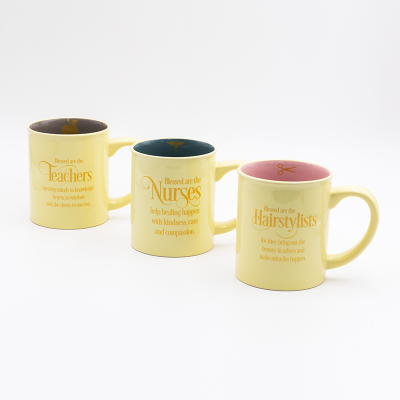 Dia 9.7*9.3cm 11.3cm Teachers Day Mugs Two Tone Color Glaze Stoneware Mug Decal Fired And Inside Logo