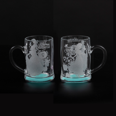 Glass Custom Logo Mugs  With Glitter Powder Dia 7.8*8.5cm 12cmH 380ml For Gift Shoppers