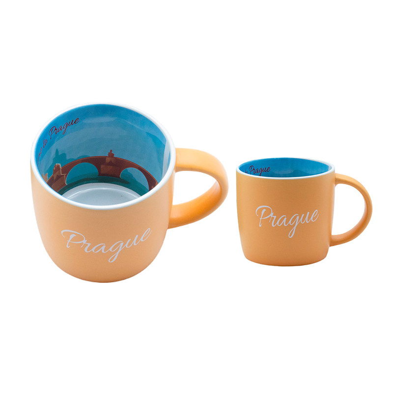 Custom Stoneware Coffee Mugs 350ml Decal Fired Two Tone Mugs Dia 9*7.3cm 8.8cmH