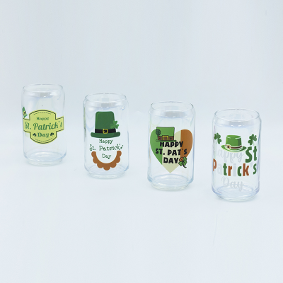 Dia 6.2*5.3cm 11.7cmH 330ml St Patricks Day Beer Glass With Decal Fired And Pale Seven Color Electroplating