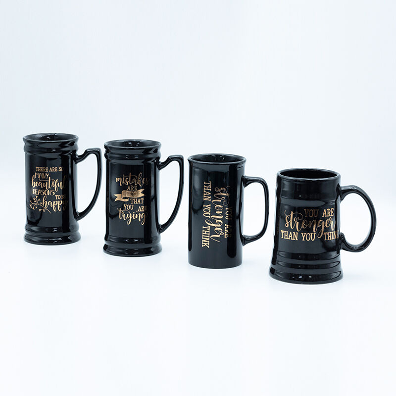Unique design souvenir coffee mug with laser decal fired Dia 8.5*10.4cm 13.4cmH 680ml for gift stores