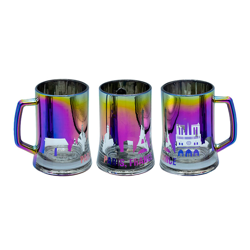 Souvenir cup with electroplate and decal fired Dia 8.5*9.8cm 13.6cmH memorable for tourist attractions