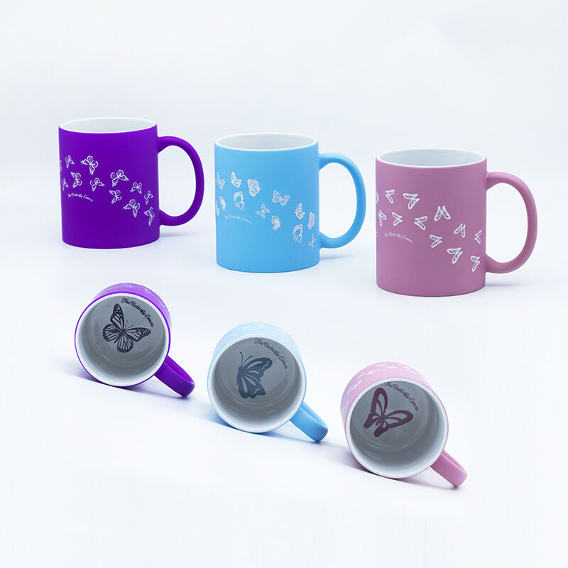 Memorable 330ml souvenir coffee mug with laser engraving and inside decal fired for IP customer