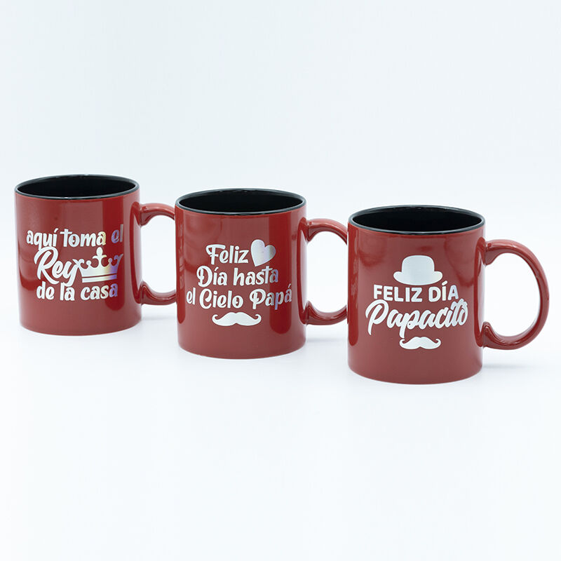 13 Oz Jumbo mug black inside red outside with silver laser foil decal firing special for Fathers Day