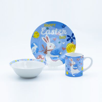 Qualität Osterngeschirr mit Dekor-gebranntem Teller, 230 ml Tasse und 400 ml Schüssel für Souvenir- und Geschenkartikel-Kollektionen Fabrik