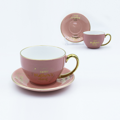 470ml Mothers Day Cup 420cc And Saucer With Golden Pattern Rim And Handle Electroplating Commemorative