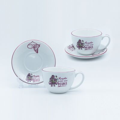 Kwaliteit Versterken porseleinen beker schotel set 470 ml 16 oz mok met decal afgevuurd en gekleurde rand en handvat lijn tekening Fabriek