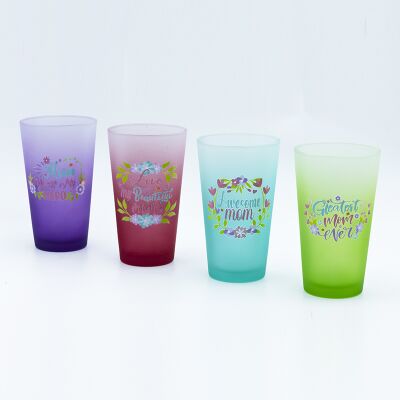 Kualitas Warna Frosted Disemprotkan Cup Hari Ibu Dengan Decal Ditembakkan 500ml pabrik