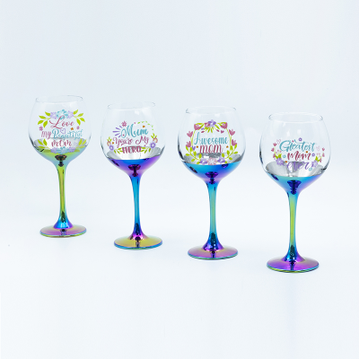 Gift Shoppers Mother'S Day Custom Goblet With Partial Iridescent Electroplating And Decal Fired 21.7cmH