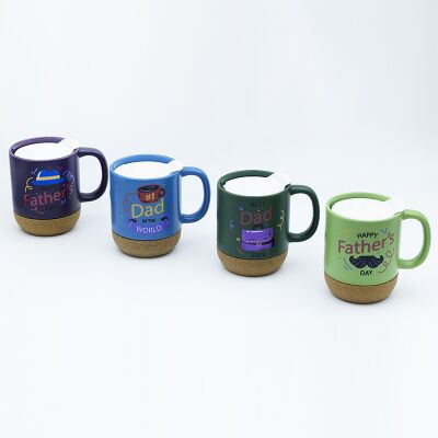 Jakość Święto Ojca kubki ceramiczne 380 ml z dekalowaną plastikową pokrywką i korkową podstawą przeznaczone dla sklepów z pamiątkami fabryka