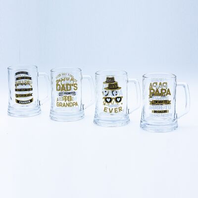 Calidad Jarra de vidrio del Día del Padre de 8.3*9.5cm, 13.5cmH, personalizada con calcomanía de purpurina dorada horneada Fábrica