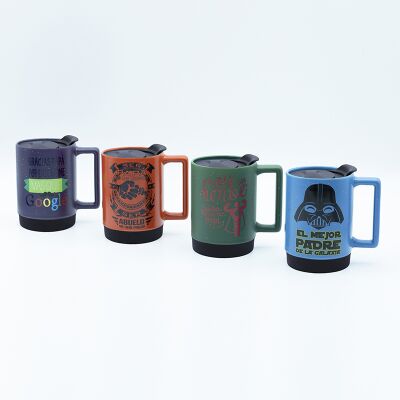 Calidad Taza con calcomanía horneada Feliz Día del Padre, esmalte estrella, base de silicona y tapa de plástico, 9.8 cm de alto, para souvenir Fábrica