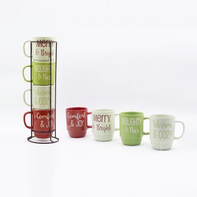 Qualidade Caneca de café empilhável de Natal de 380ml com esmalte de gergelim e decalque queimado para momentos de café festivos Fábrica