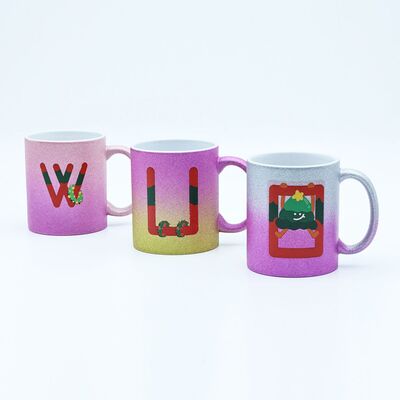 Qualität 330ml Keramik-Weihnachts-Kaffeetasse mit Glitzer und Farbsprühung für Weihnachtsgeschenkeläden Fabrik