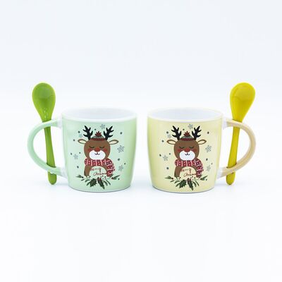 Quality Christmas Mugs With Spoon  For Christmas 8.8 Cm H 340 Ml  With Decal Fired factory