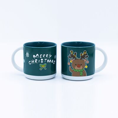 Kualitas Cangkir Kopi Natal Keramik Dengan Desain Decal Bakar Dan Kapasitas 410ml Untuk Minuman Meriah pabrik