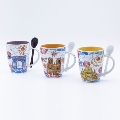 Kalite Anıta İki Tonlu Keramik 400ml fincanı Dekal ve Keramik Kaşıkla Anıta Dükkanı Ekranları için İdeal fabrika