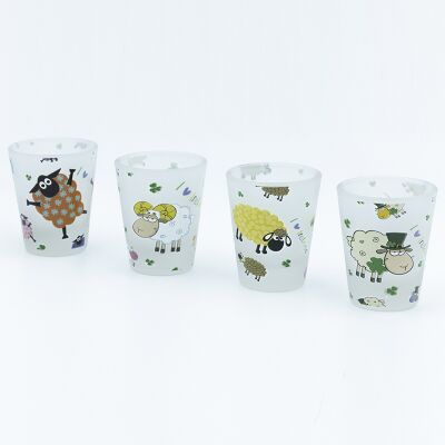 Quality Acid-pickling glass Shamrock cups OEM/ODM with decal fired Dia 4.9*3.5 cm 6 cm H 80 ml factory