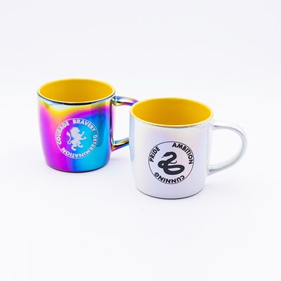 Kualitas Mug Kopi Bermerek Dengan Kapasitas 370ml Electroplated Dan Decal Fired Desain 9cm Diameter Dan 8,8cm Tinggi pabrik