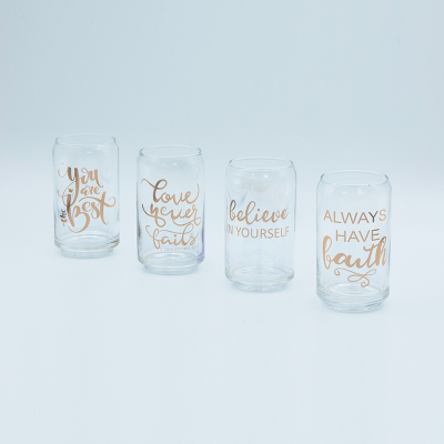 Gift Store 330ml Glass Beer Cups With Pearl Color Electroplating And Laser Decal Dia 6.2*5.3cm 11.7cmH