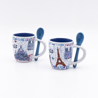 Qualität Dekal-gebranntes Design und Keramik-Löffel Souvenir-Kaffeetasse mit 85 ml Fassungsvermögen Fabrik