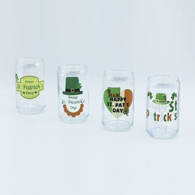 Calidad Dia 6.2*5.3cm 11.7cmH 330ml Vaso de cerveza para el día de San Patricio con decal y electroplacado iridiscente Fábrica