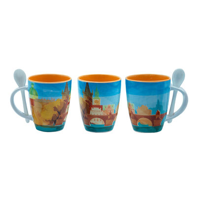 Quality Souvenir coffee mug with decal fired and ceramic spoon commemorative significance for tourist attractions factory