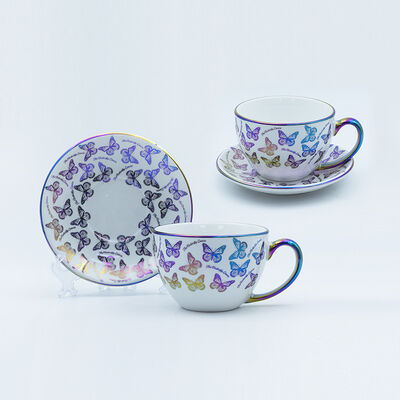 Qualità Tazza e piattino ricordo memorabili con galvanica e decalcomania cotte per negozio di souvenir Fabbrica