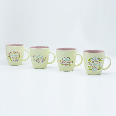 Qualità Tazza jumbo bicolore con interno rosa lucido, esterno avorio lucido e decalcomania cotta Fabbrica