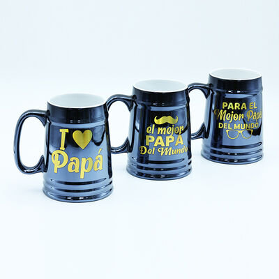 Qualidade Caneca de cerâmica com banho de relâmpago para o Dia dos Pais, com decalque dourado a laser e queima Fábrica