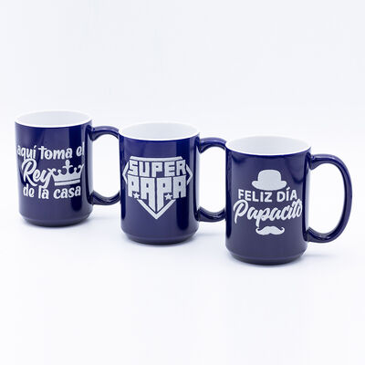 Quality Fathers day rocky mug blue glaze with glitter decal fired commemorative for gift stores factory