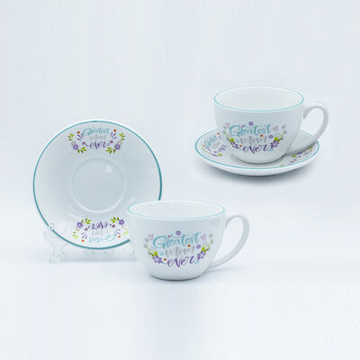 Qualität Die Tasse und Untertasse mit Aufklebern, Handgriff, Zeichnung der Linie und farbigen Rand für den Muttertag Fabrik