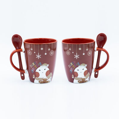 Quality High Temperature Decal Fired OEM / ODM Christmas Mugs With Spoon factory