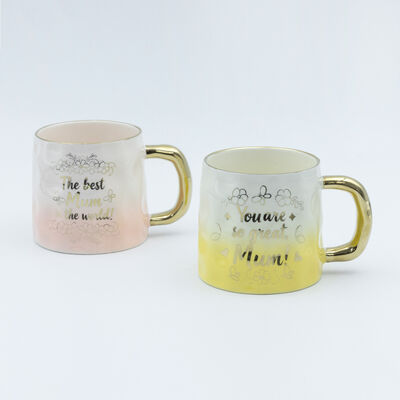 Quality High Temperature Decal Fired Ceramic Mug with Gold Handle for Mother's Day Celebration factory
