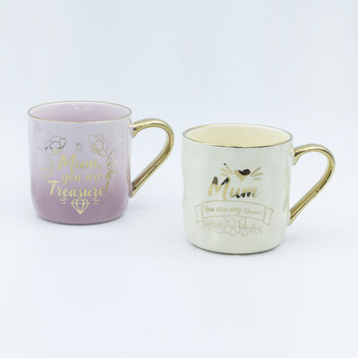 Quality High Temperature Decal Fired Ceramic Mug with Gold Handle for Festival Celebration factory