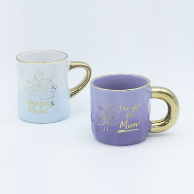Quality High Temperature Decal Fired Ceramic Mug with Gold Handle for Mother's Day Celebration factory