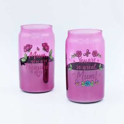 Kualitas Magenta Electroplated Mother's Day Can-Shaped Glass Collection pabrik